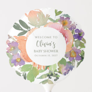 Minimalist Watercolor Orange Floral Baby Shower Balloon