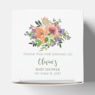 Minimalist Watercolor Orange Floral Baby Shower Favor Boxes