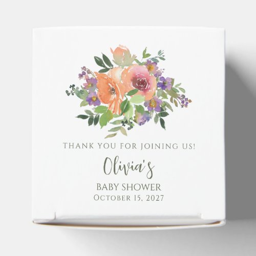 Minimalist Watercolor Orange Floral Baby Shower Favor Boxes