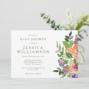 Minimalist Watercolor Orange Floral Baby Shower Invitation