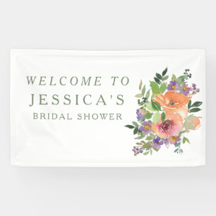 Minimalist Watercolor Orange Floral Bridal Shower Banner