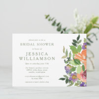 Minimalist Watercolor Orange Floral Bridal Shower Invitation