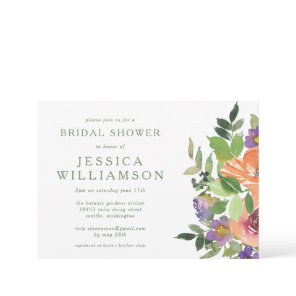 Minimalist Watercolor Orange Floral Bridal Shower Invitation