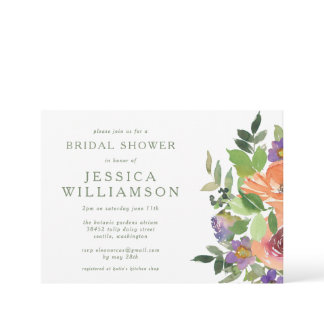Minimalist Watercolor Orange Floral Bridal Shower Invitation