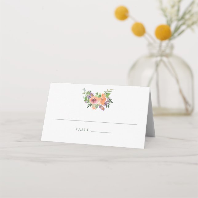 Minimalist Watercolor Orange Floral Table Place Card (Front)