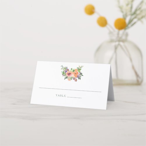 Minimalist Watercolor Orange Floral Table Place Card