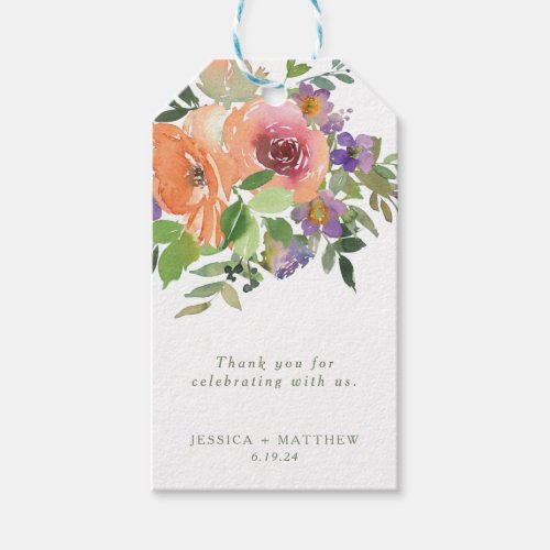 Minimalist Watercolor Orange Floral Wedding  Gift Tags