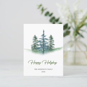 Minimalist Watercolor Pine Tree Christmas Greeting Postcard