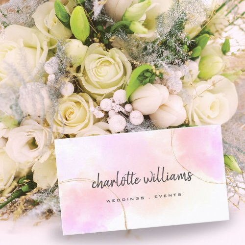 Minimalist watercolor pink and gold white elegant business card