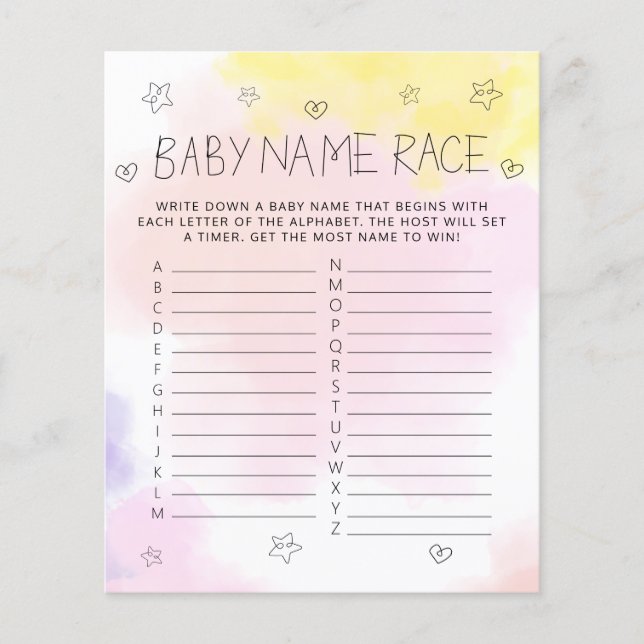 Minimalist Watercolor Pink Name Baby Shower Game (Front)