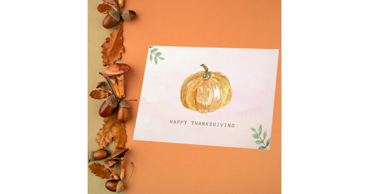 Minimalist Watercolor Pumpkin Thanksgiving Card | Zazzle