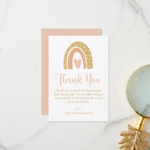 Minimalist Watercolor Rainbow Pink Baby Shower Thank You Card