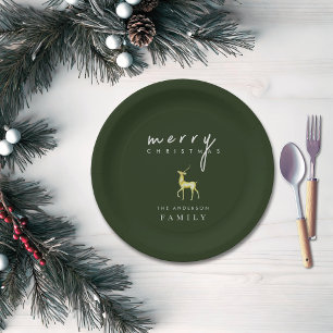 Minimalist Watercolor Reindeer Merry Christmas Paper Plates
