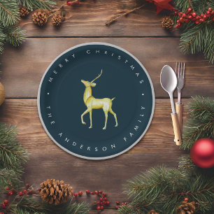 Minimalist Watercolor Reindeer Merry Christmas Paper Plates