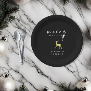 Minimalist Watercolor Reindeer Merry Christmas Paper Plates