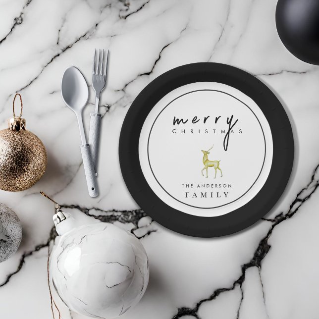 Minimalist Watercolor Reindeer Merry Christmas Paper Plates (Creator Uploaded)