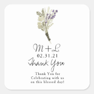 Minimalist Watercolor Rustic Lavender Bouquet Square Sticker