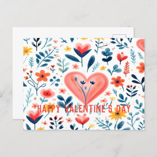 MINIMALIST WATERCOLOR SCANDENAVIAN FLORAL HEARTS HOLIDAY POSTCARD