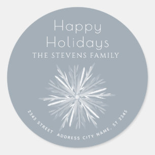 Minimalist watercolor snowflake Happy Holidays Classic Round Sticker