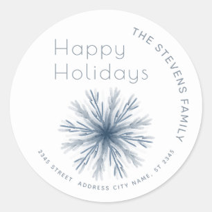 Minimalist watercolor snowflake Happy Holidays Classic Round Sticker