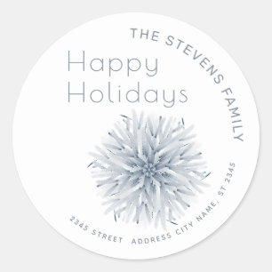 Minimalist watercolor snowflake Happy Holidays Classic Round Sticker