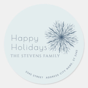 Minimalist watercolor snowflake Happy Holidays Classic Round Sticker