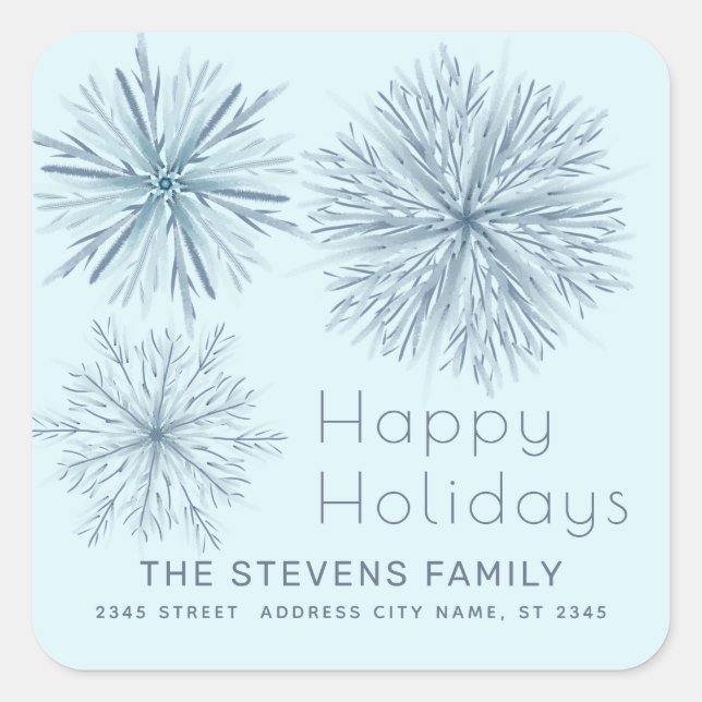Minimalist watercolor snowflake Happy Holidays  Square Sticker (Front)