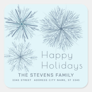 Minimalist watercolor snowflake Happy Holidays Square Sticker