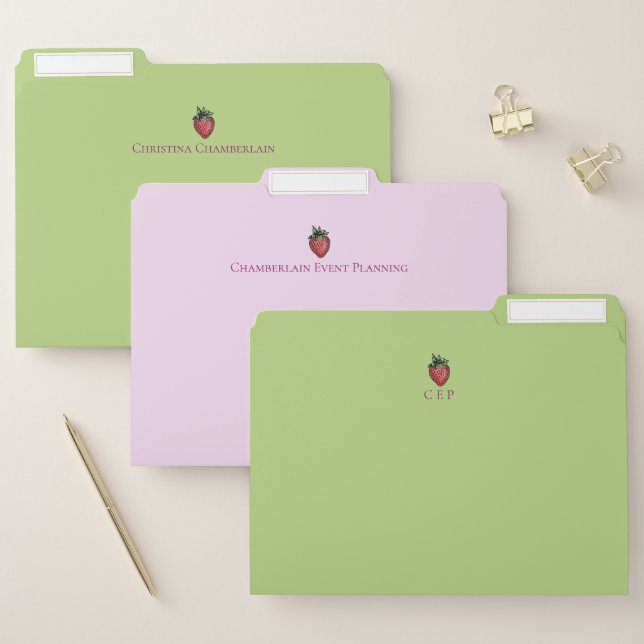 Minimalist Watercolor Strawberry Custom File Folder (Set)