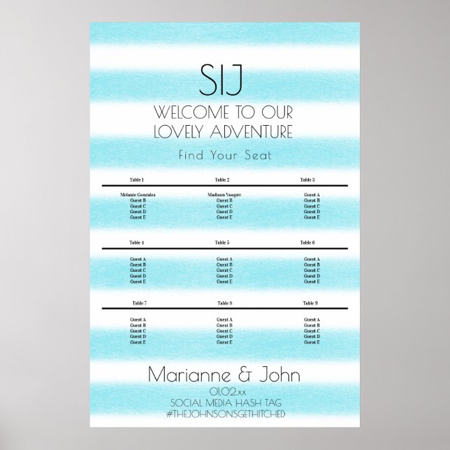 Minimalist Watercolor Stripes Logo Seating Chart (Front)