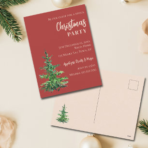 Minimalist Watercolor Tree Christmas Party  Holiday Postcard