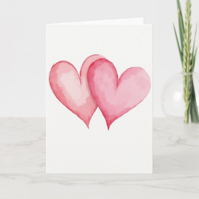 Minimalist Watercolor Two Hearts Card (Front)