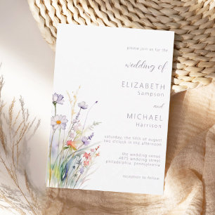 Minimalist Watercolor Wildflower Garden Wedding Invitation