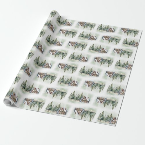 Minimalist watercolor winter forest wrapping paper