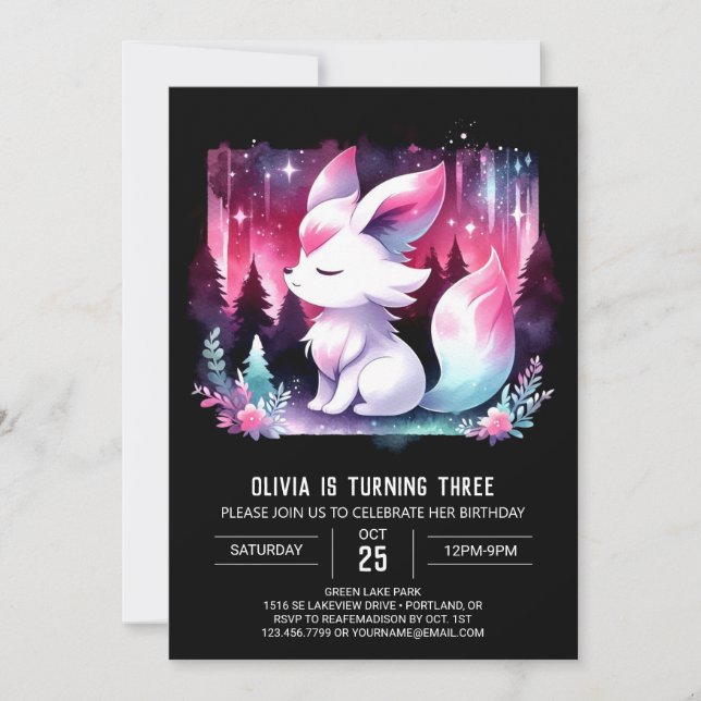 Minimalist Watercolor Wolf Birthday Invitation (Front)