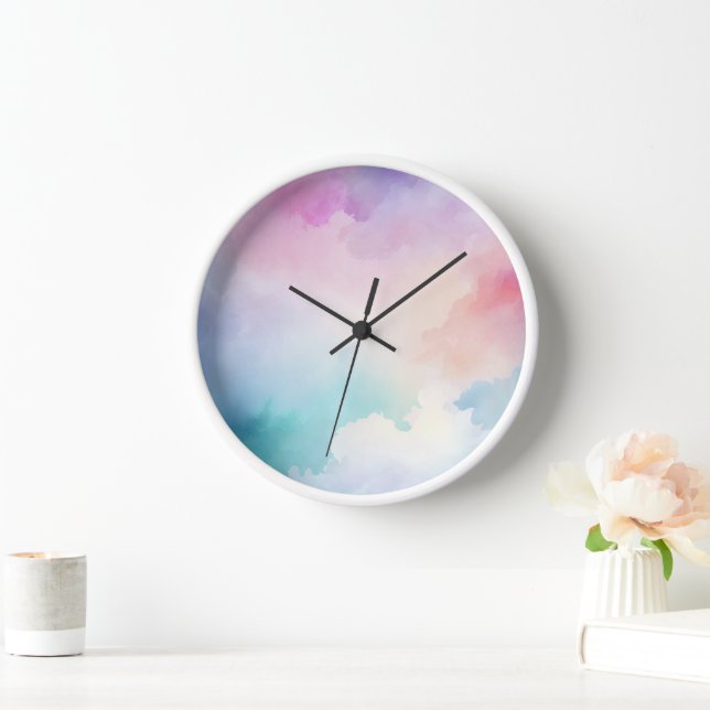 Minimalist Watercolor Wood Framed Large Clock (Home)