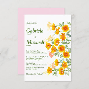 Minimalist Watercolour California Poppy Wedding Invitation