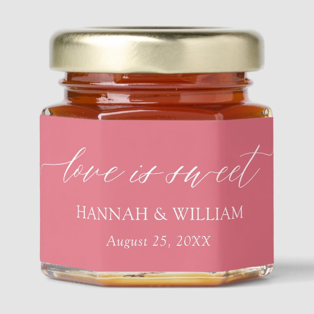 Minimalist Watermelon Pink Love is sweet Wedding Honey Jar Favors (Front)