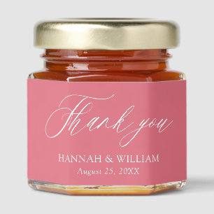 Minimalist Watermelon Pink Thank you Wedding Honey Jar Favors
