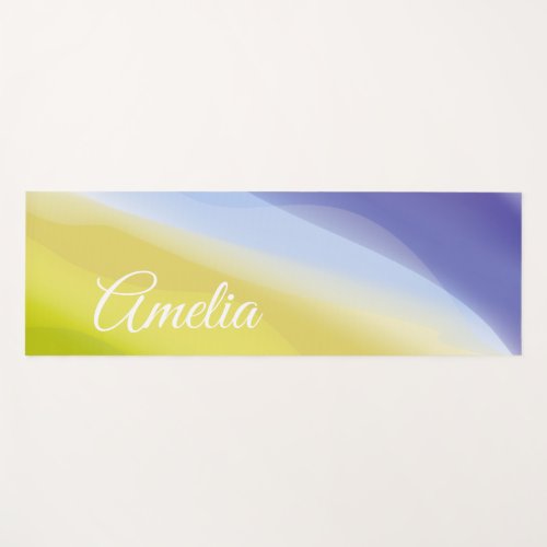 Minimalist wave lavender green yellow with name yoga mat