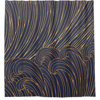 Minimalist waves, mountain line art. shower curtain