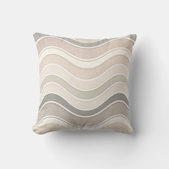 Minimalist Wavy Beige Throw Modern Abstract Pillow (Front)
