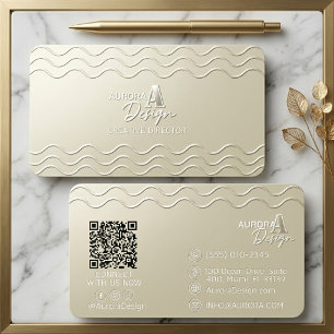 Minimalist Wavy Line Creative Director QR Code Foil Spot Gloss Business Cards
