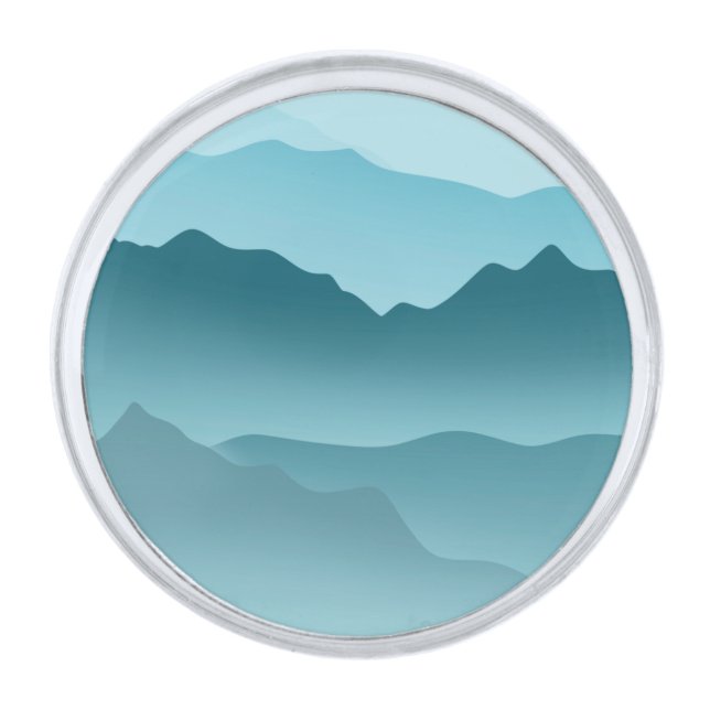 Minimalist Wavy Mountains Teal Blue Gradient  Silver Finish Lapel Pin (Front)