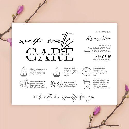 Minimalist Wax Melt Care Guide Thank You Card