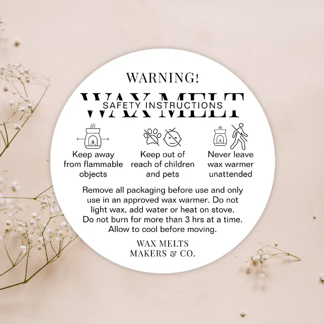 Minimalist Wax Melts Warning Label Modern Black | Zazzle