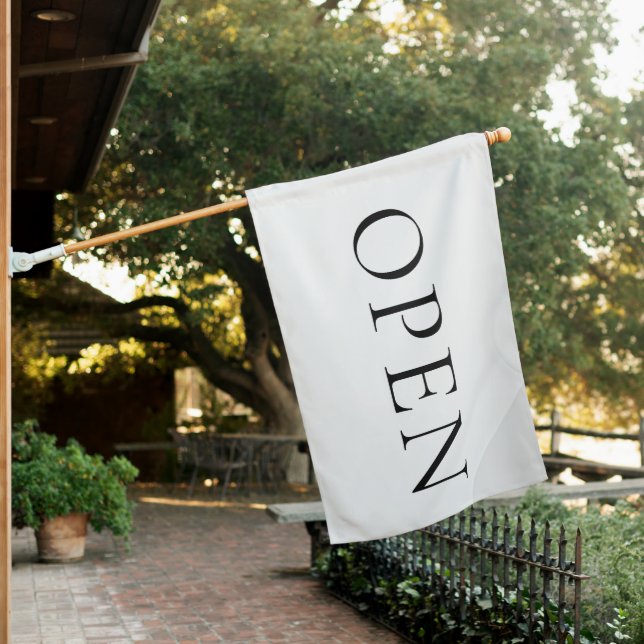 Minimalist We Are Open house flag  (In SItu)