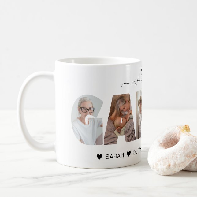 Minimalist We Love You Grammy Photo Collage Coffee Mug (With Donut)