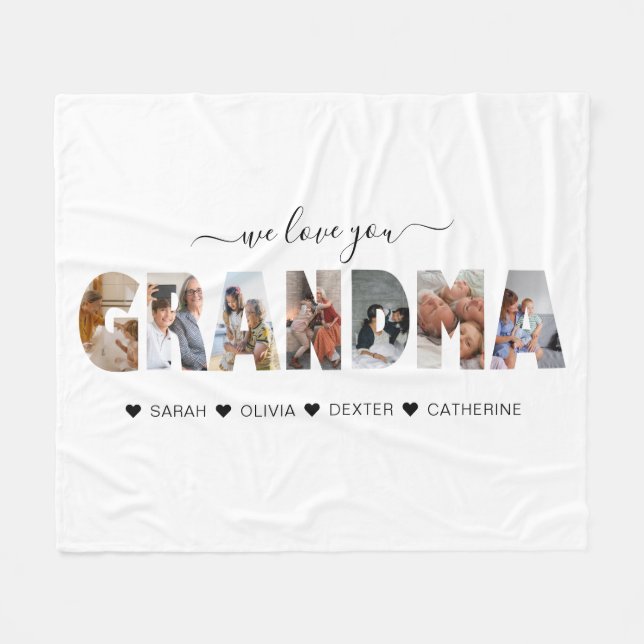 Minimalist We Love You Grandma Photo Collage Fleece Blanket (Front (Horizontal))