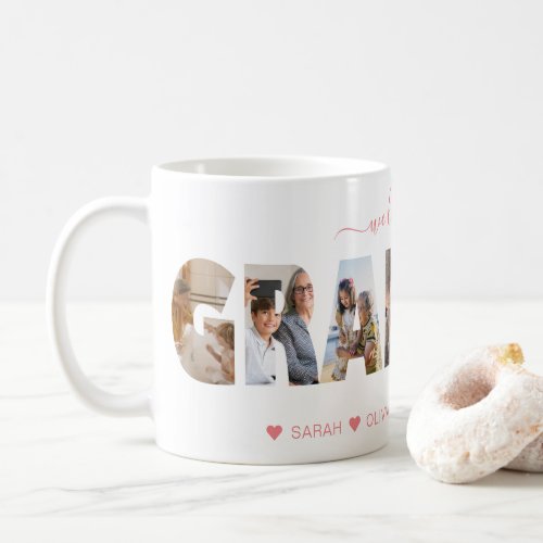 Minimalist We Love You Grandma Photo Collage Pink Coffee Mug